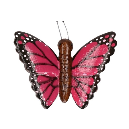 2x Wooden magnet butterfly green and pink