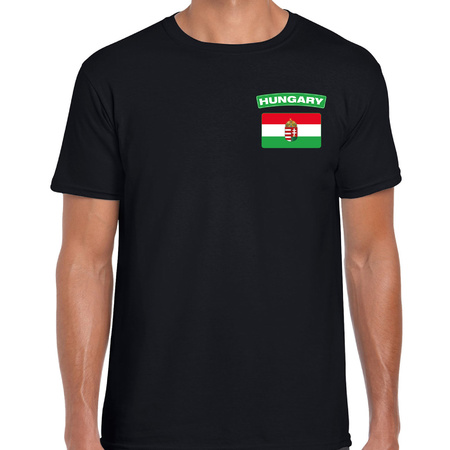 Hungary t-shirt met vlag Hongarije zwart op borst voor heren