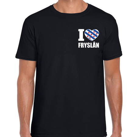 I love Fryslan t-shirt Friesland zwart op borst voor heren