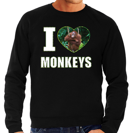 I love monkeys sweater / trui met dieren foto van een Orang oetan aap zwart voor heren