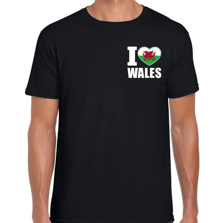 I love Wales t-shirt Verenigd Koninkrijk zwart op borst voor heren