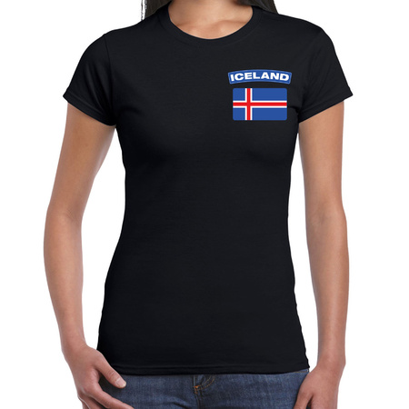 Iceland t-shirt met vlag IJsland zwart op borst voor dames