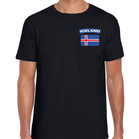 Iceland t-shirt met vlag IJsland zwart op borst voor heren