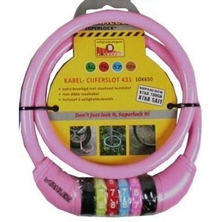 Kabelslot met cijferslot roze 10 x 650 mm