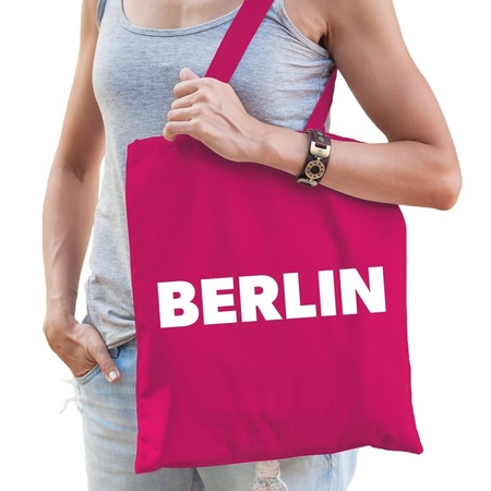 Katoenen Berlijn/wereldstad tasje Berlin roze