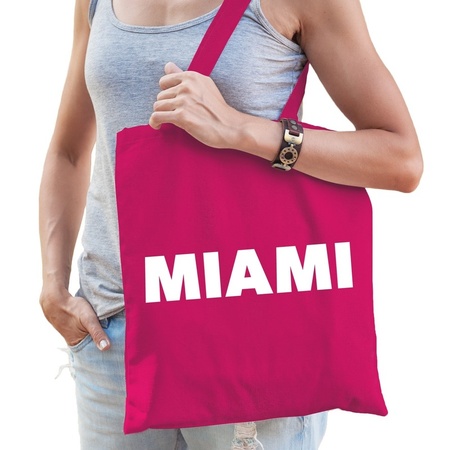 Katoenen Florida/USA/wereldstad tasje Miami roze