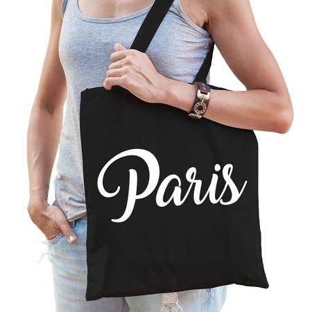 Katoenen Parijs/wereldstad tasje Paris zwart