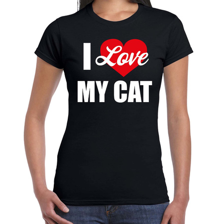 Katten t-shirt I love my cat / Ik hou van mijn kat / poes - zwart voor dames