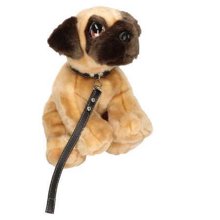 Mus Tegenover Overleven Keel Toys pluche hond bruine Mopshond / Pug met riem knuffel 30cm bij Fun  en Feest België