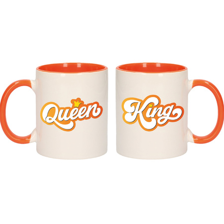 King and queen cadeau mok / beker wit en oranje