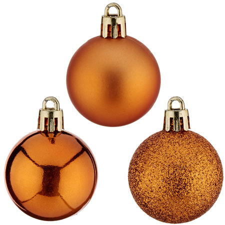 Kleine kerstballen - 12x st- oranje - kunststof - 4 cm -mat/glans/glitter