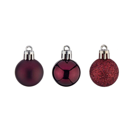 Kleine kerstballen - 12x stuks - wijn/bordeaux rood - kunststof - 3 cm
