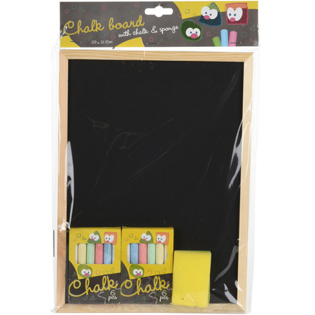 Krijtbord/schoolbord incl. gekleurde krijtjes en spons - 29 x 21 cm