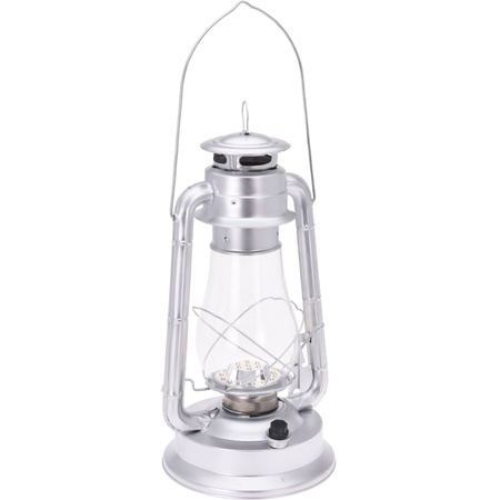 Led light lantern silver metal on batteries 20 x 37 cm