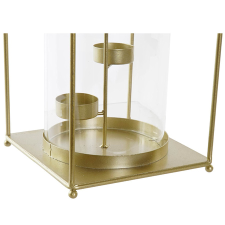 Metalen theelichthouder / lantaarn goud met glas 34 cm