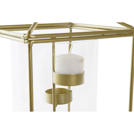 Metalen theelichthouder / lantaarn goud met glas 34 cm