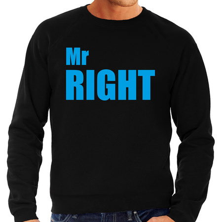 Mr right sweater / trui zwart met blauwe letters voor heren 