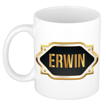 Name mug Erwin with golden emblem 300 ml