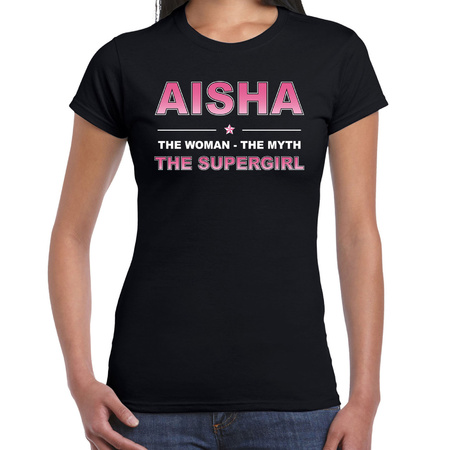 Naam cadeau t-shirt / shirt Aisha - the supergirl zwart voor dames