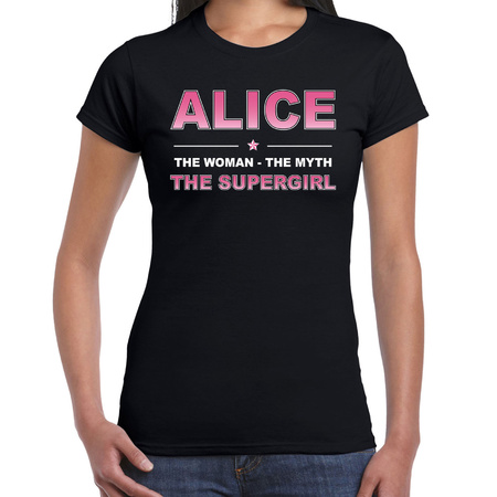 Naam cadeau t-shirt / shirt Alice - the supergirl zwart voor dames