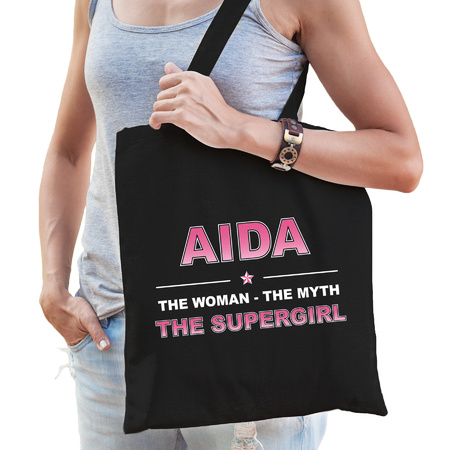Naam cadeau tas Aida - the supergirl zwart voor dames