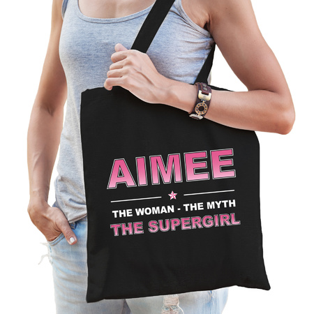 Naam cadeau tas Aimee - the supergirl zwart voor dames