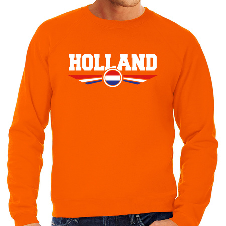Oranje / Holland supporter sweater / trui oranje met Nederlandse vlag voor heren