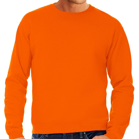 Oranje sweater / sweatshirt trui grote maat met ronde hals voor heren