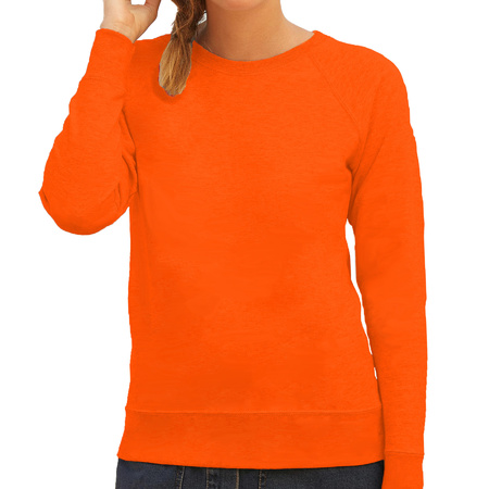 Oranje sweater / sweatshirt trui met raglan mouwen en ronde hals voor dames