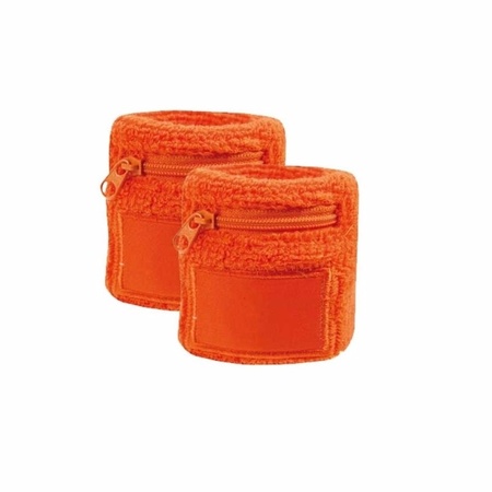 Oranje zweetband met ritsje 2 stuks
