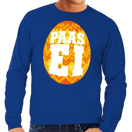 Paas sweater blauw met oranje ei voor heren