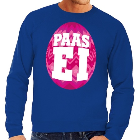 Paas sweater blauw met roze ei voor heren