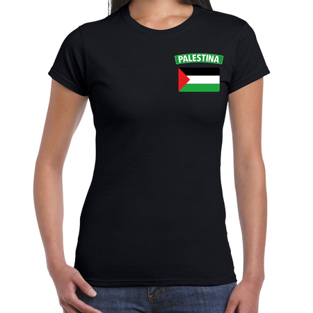 Palestina t-shirt met vlag zwart op borst voor dames