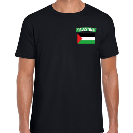 Palestina t-shirt met vlag zwart op borst voor heren