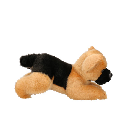 Pluche bruin/zwarte Duitse Herder hond liggend knuffel 20 cm speelgoed