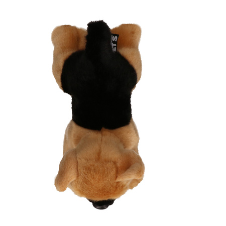 Pluche bruin/zwarte Duitse Herder hond liggend knuffel 20 cm speelgoed