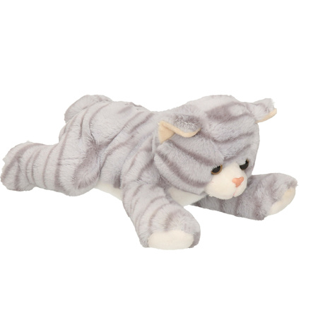 Pluche grijze poes/kat knuffel liggend 25 cm speelgoed