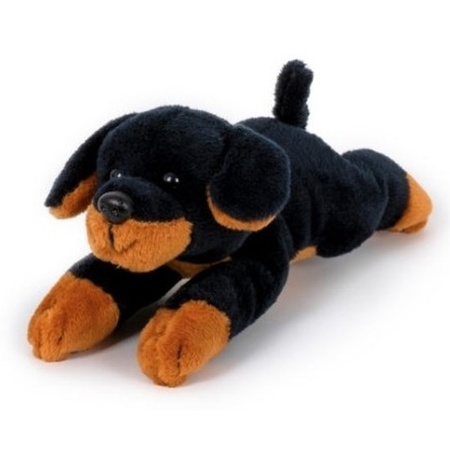 Pluche zwart/bruine rottweiler honden knuffel 13 cm speelgoed