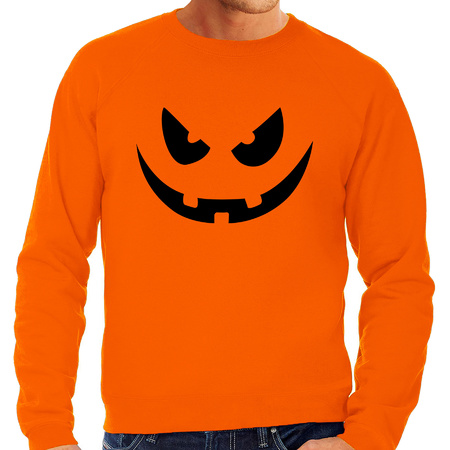 Pompoen gezicht halloween verkleed sweater oranje voor heren