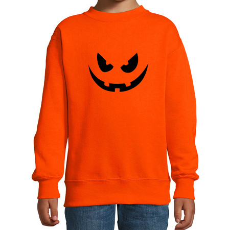 Pompoen gezicht halloween verkleed sweater oranje voor kinderen