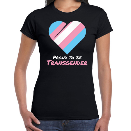Proud to be transgender pride vlag hartje / LHBT t-shirt zwart voor dames