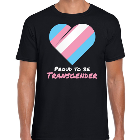 Proud to be transgender pride vlag hartje / LHBT t-shirt zwart voor heren