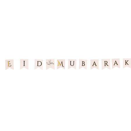 Ramadan Eid Mubarak - letter banner/vlaggenlijn - 3,5 meter - wit/goud - Suikerfeest