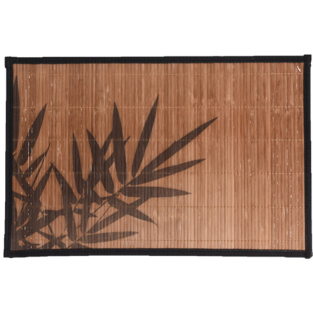 Rechthoekige placemat 30 x 45 cm bamboe bruin met zwarte bamboe print 2 
