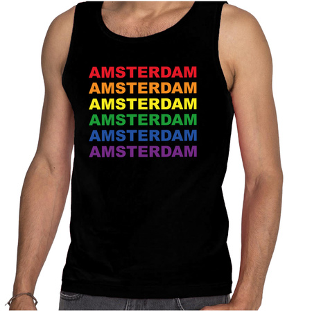 Regenboog Amsterdam gay pride zwarte tanktop voor heren