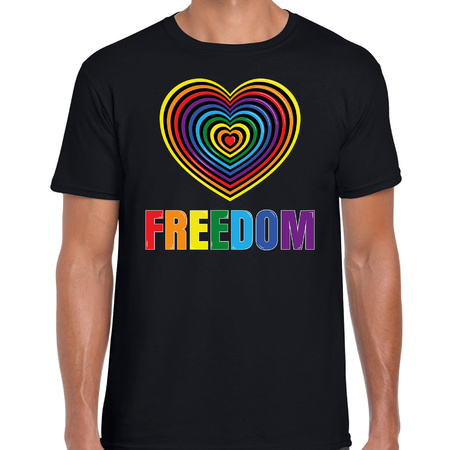 Regenboog hart Freedom gay pride zwart t-shirt voor heren