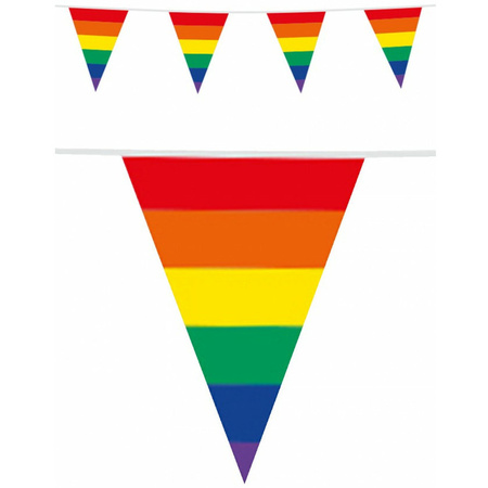 Regenboog thema vlaggenlijn/vlaggetjes 10 meter - Enkelzijdig bedrukt