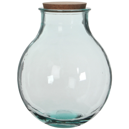 Ronde vaas/vazen Olly 29 x 38 cm transparant gerecycled glas met kurk