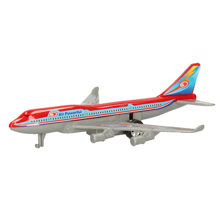 Rood/wit speelgoed vliegtuig met pull-back functie 14 cm
