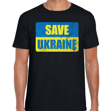 Save Ukraine t-shirt zwart heren - Oekraine shirt met Oekraiense vlag